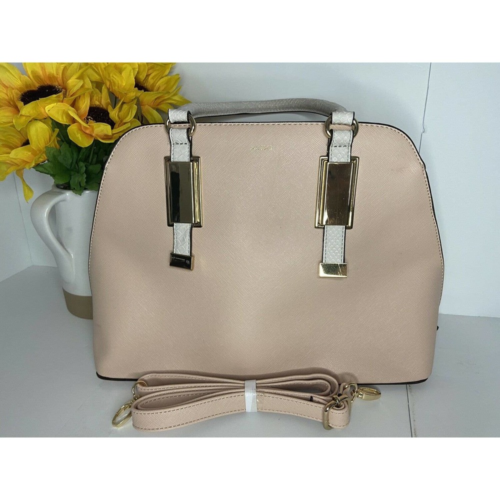 Aldo Satchel Handbag W/Strap Peach with White Handles Gold Hardware